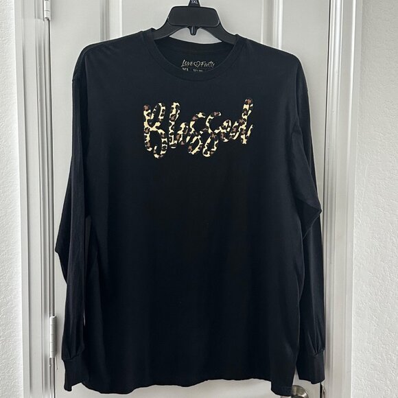 Blessed Leopard Print Long-Sleeve Shirt By Love Faith XL Black Cotton/Poly Blend - Picture 1 of 5